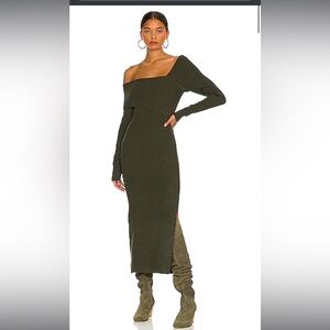 Line and Dot Sylvie Midi Sweater Dress in olive green, size L, nwt